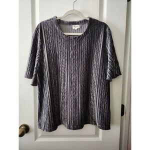 WORLD MARKET Women Size L/XL Gray Velvet Crew Neck Short Sleeve Blouse‎